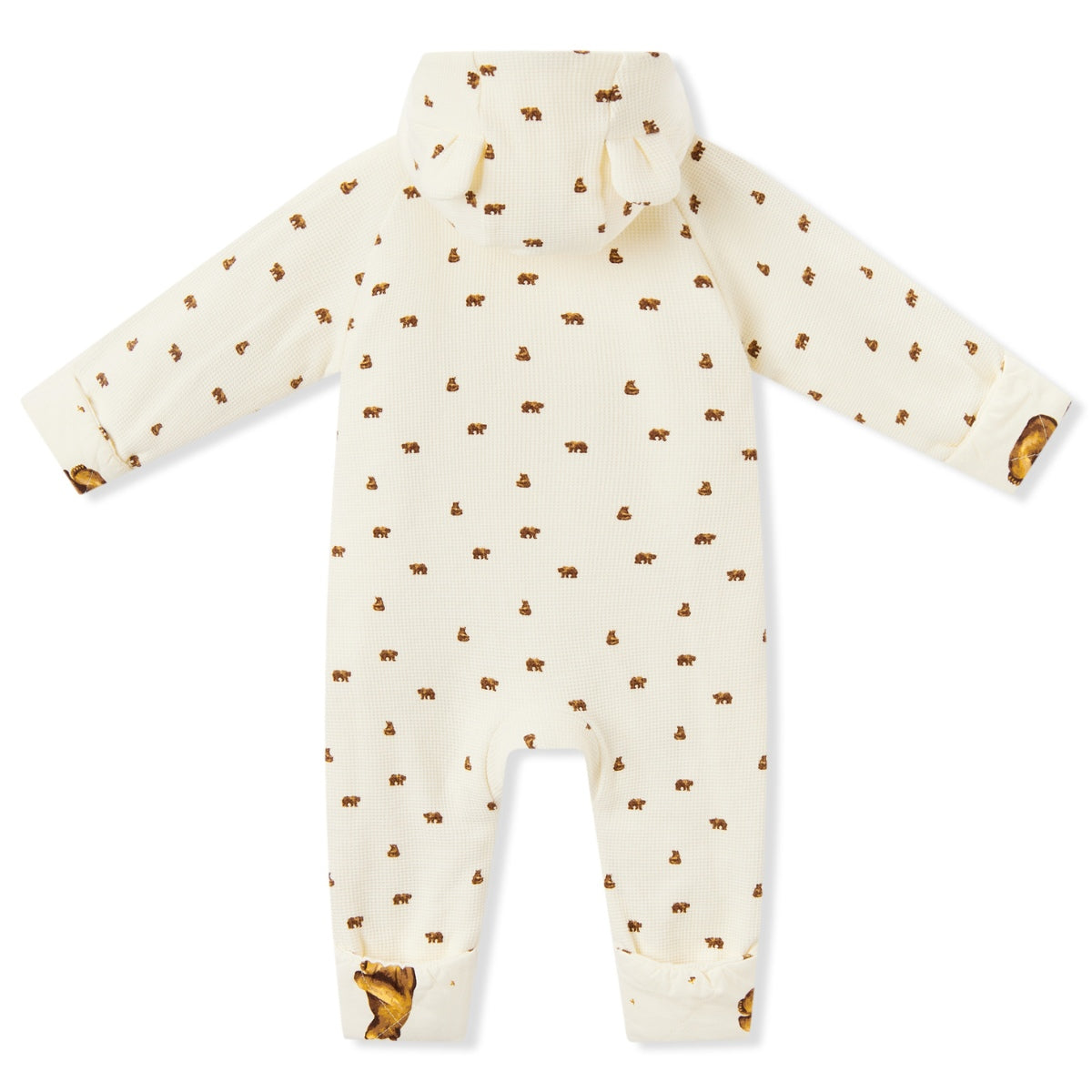 Honey Bear Reversible Waffle Knit Hooded Jumpsuit Back