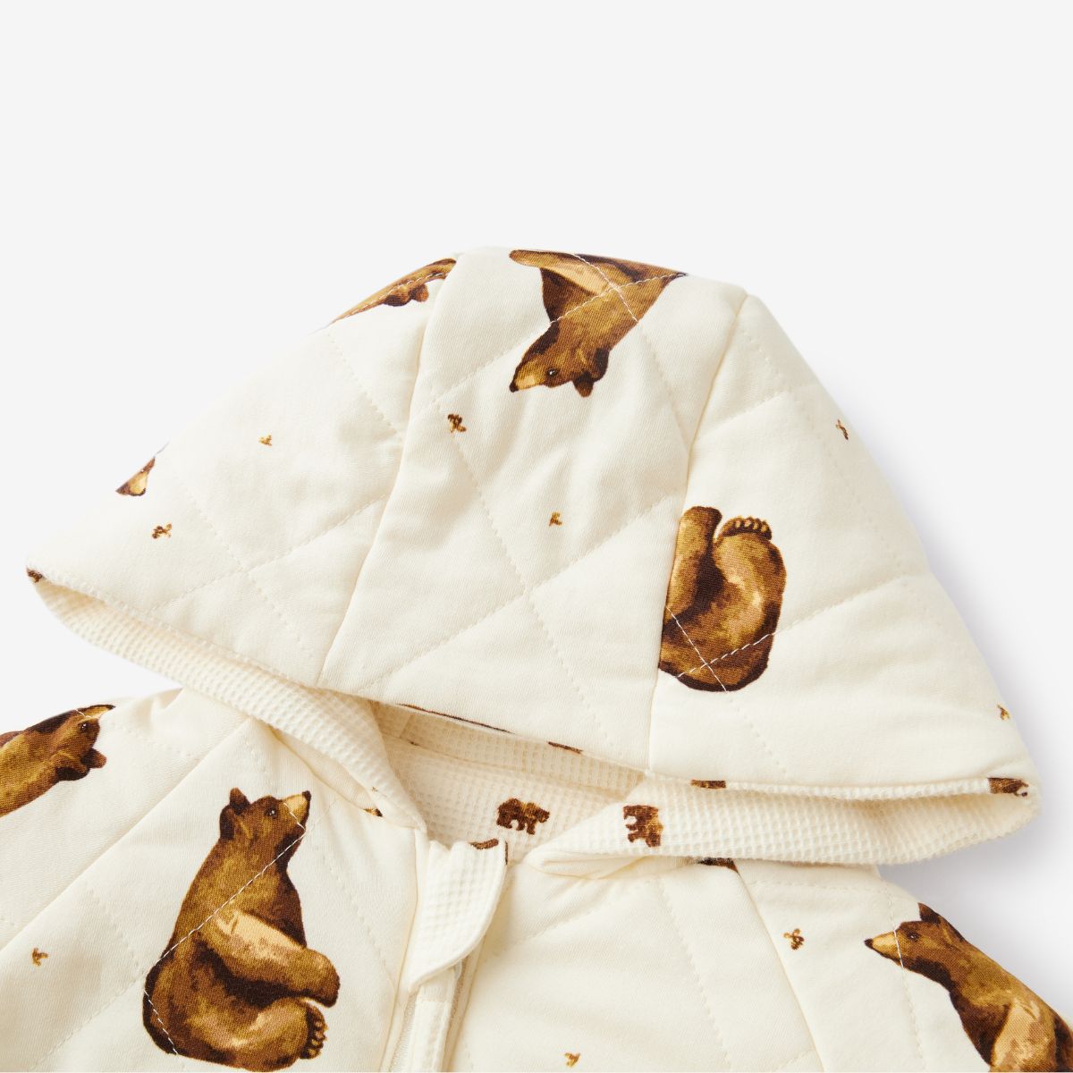 Honey Bear Reversible Waffle Knit Hooded Jumpsuit Hood Detail