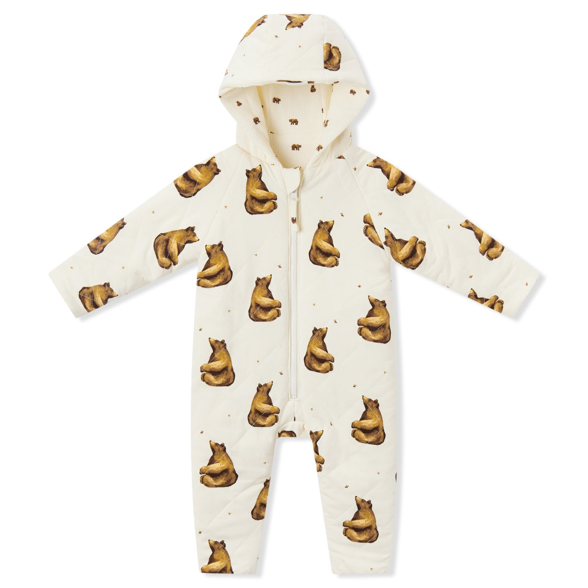 400137 - Honey Bear Reversible Waffle Knit Hooded Jumpsuit Reversed