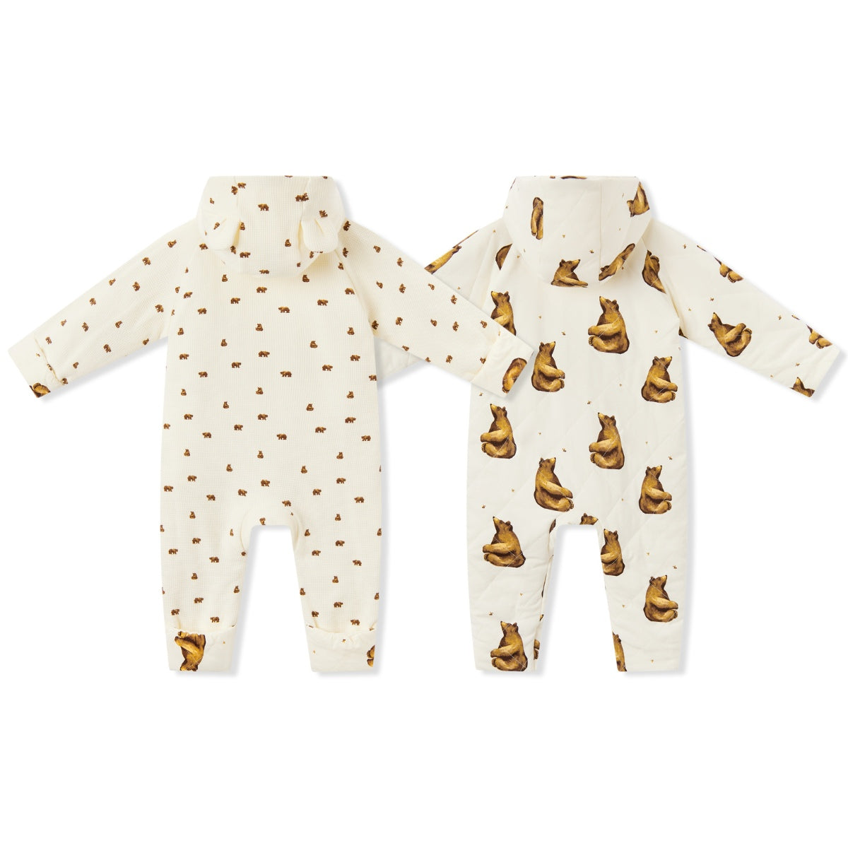 Honey Bear Reversible Waffle Knit Hooded Jumpsuit Side by Side Back