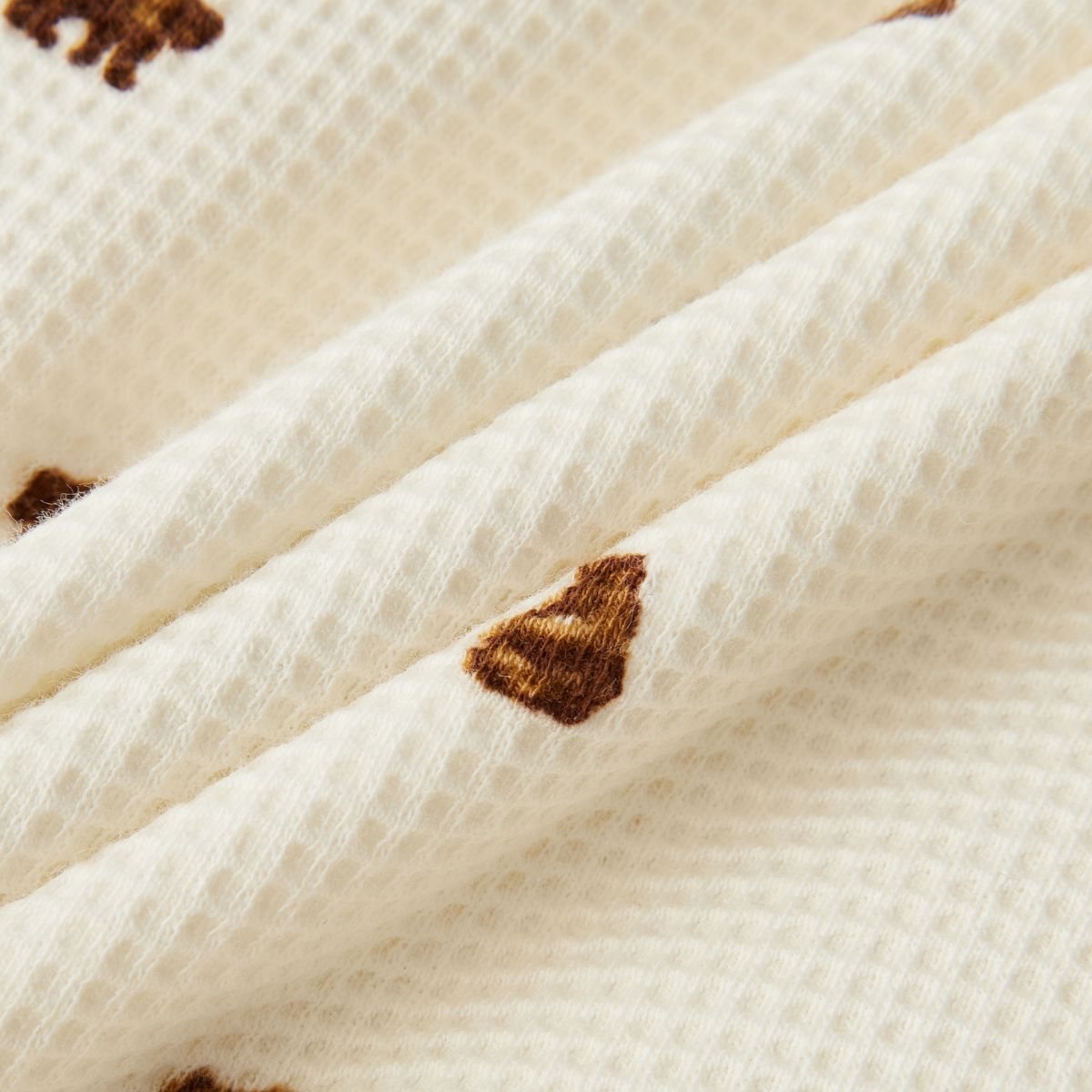Honey Bear Reversible Waffle Knit Hooded Jumpsuit Waffle Knit Folded Detail