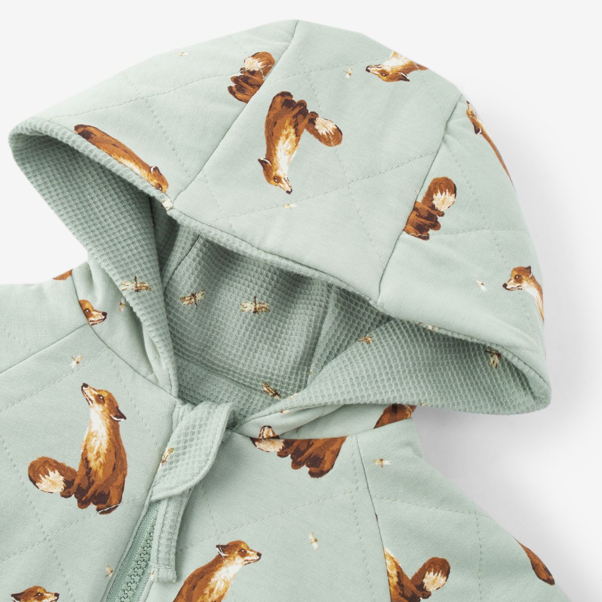 Fox Reversible Waffle Knit Quilted Hooded Jumpsuit Hood