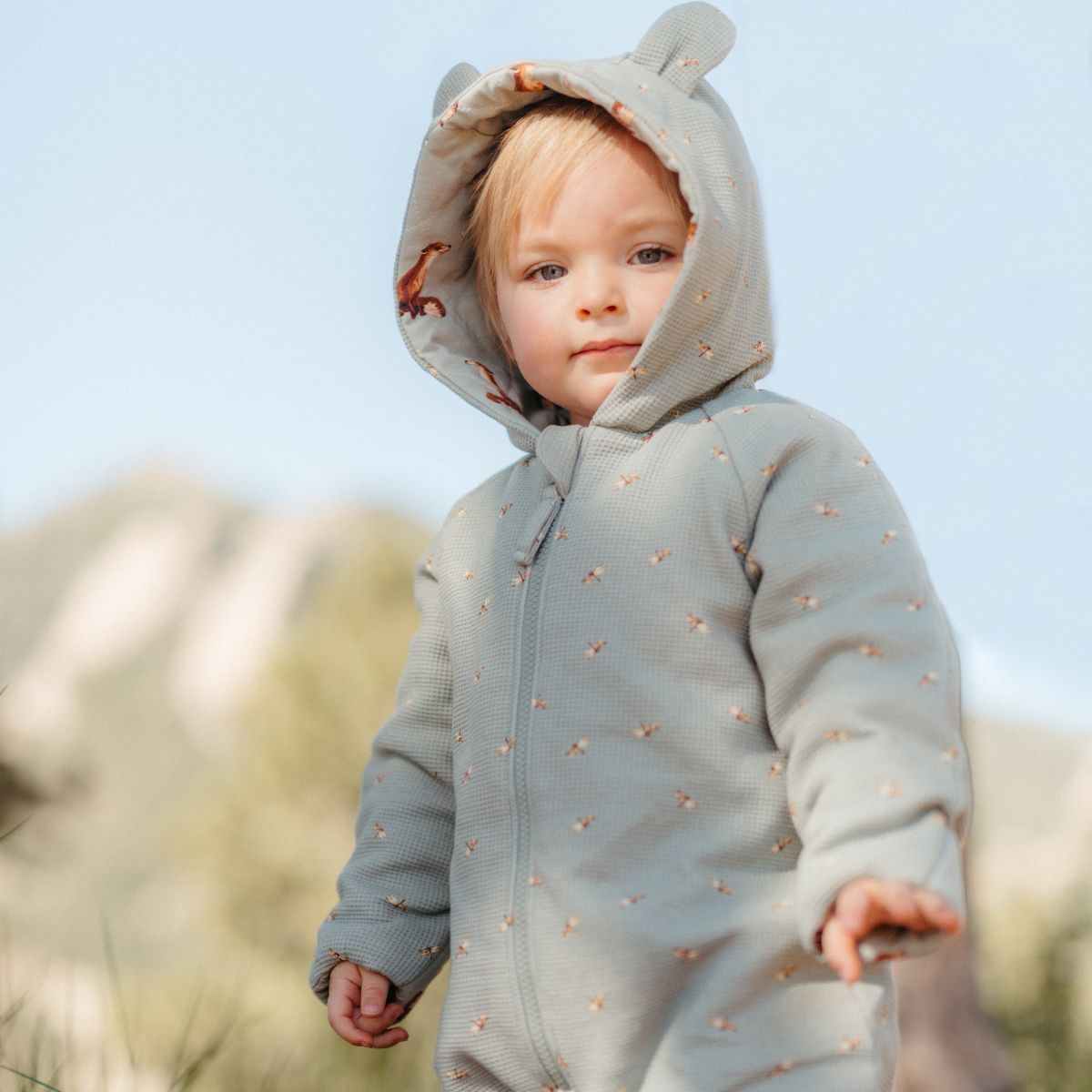 Honey Bear Reversible Waffle Knit/Quilted Hooded Jumpsuit