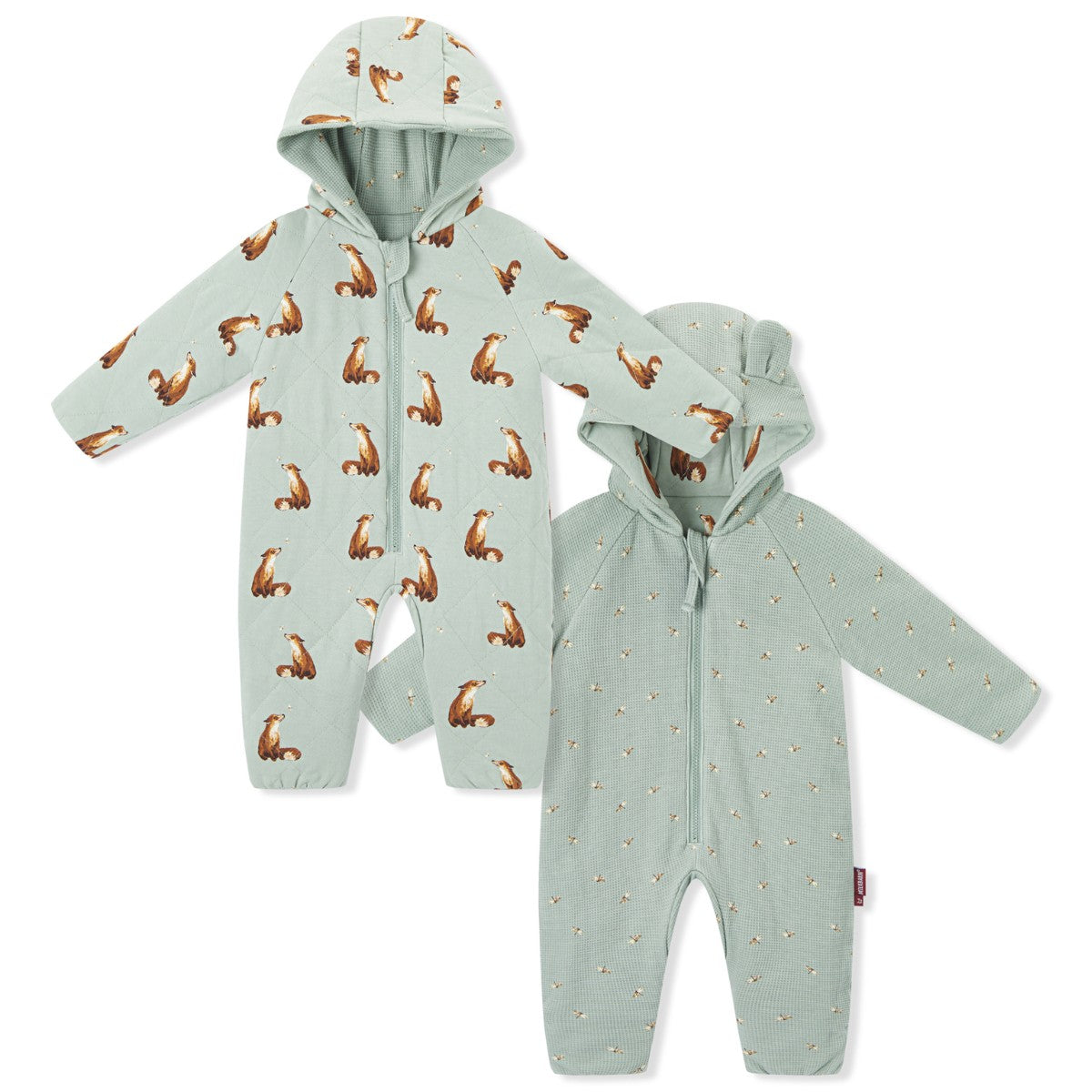 Fox and Dragonfly Reversible Waffle Knit Quilted Hooded Jumpsuit Side by Side