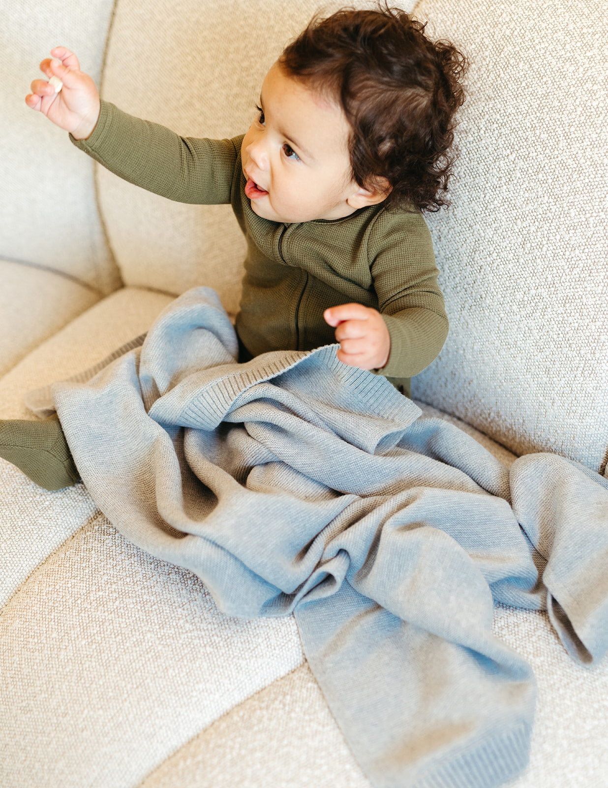 Olive Waffle Zipper Footed Romper