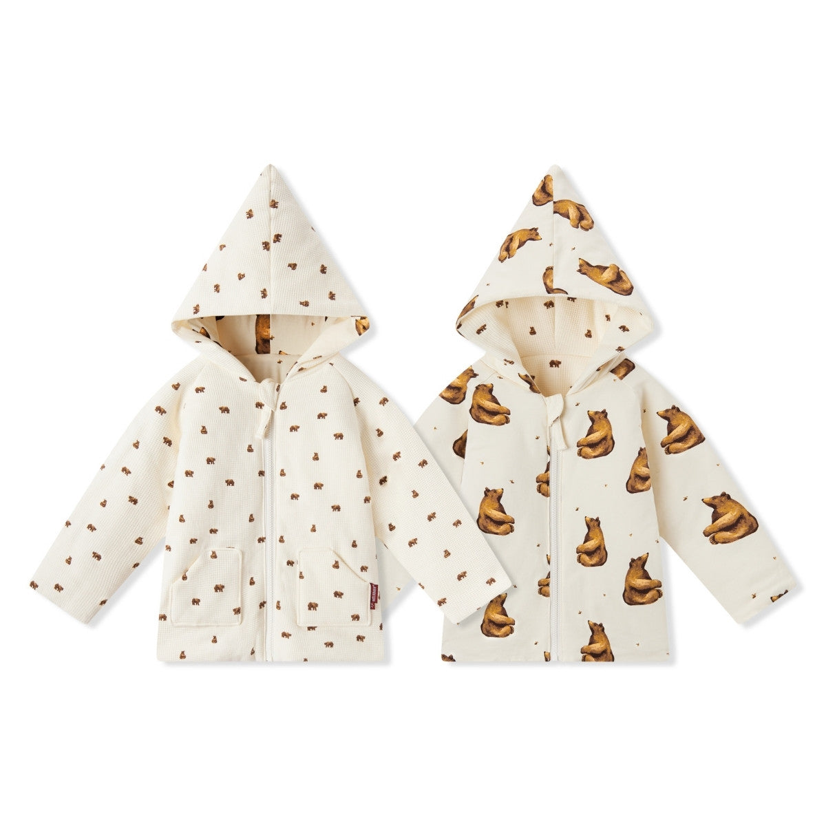 Honey Bear Reversible Waffle Knit Hooded Jacket Side by Side
