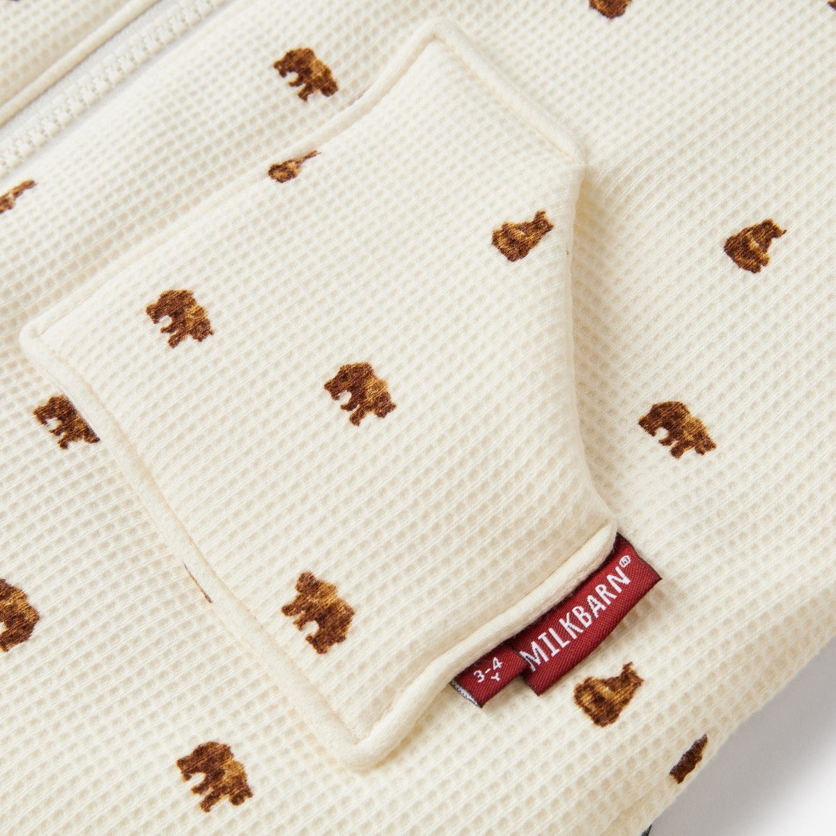 Little Honey Bear Reversible Waffle Knit Hooded Jacket Pocket Detail