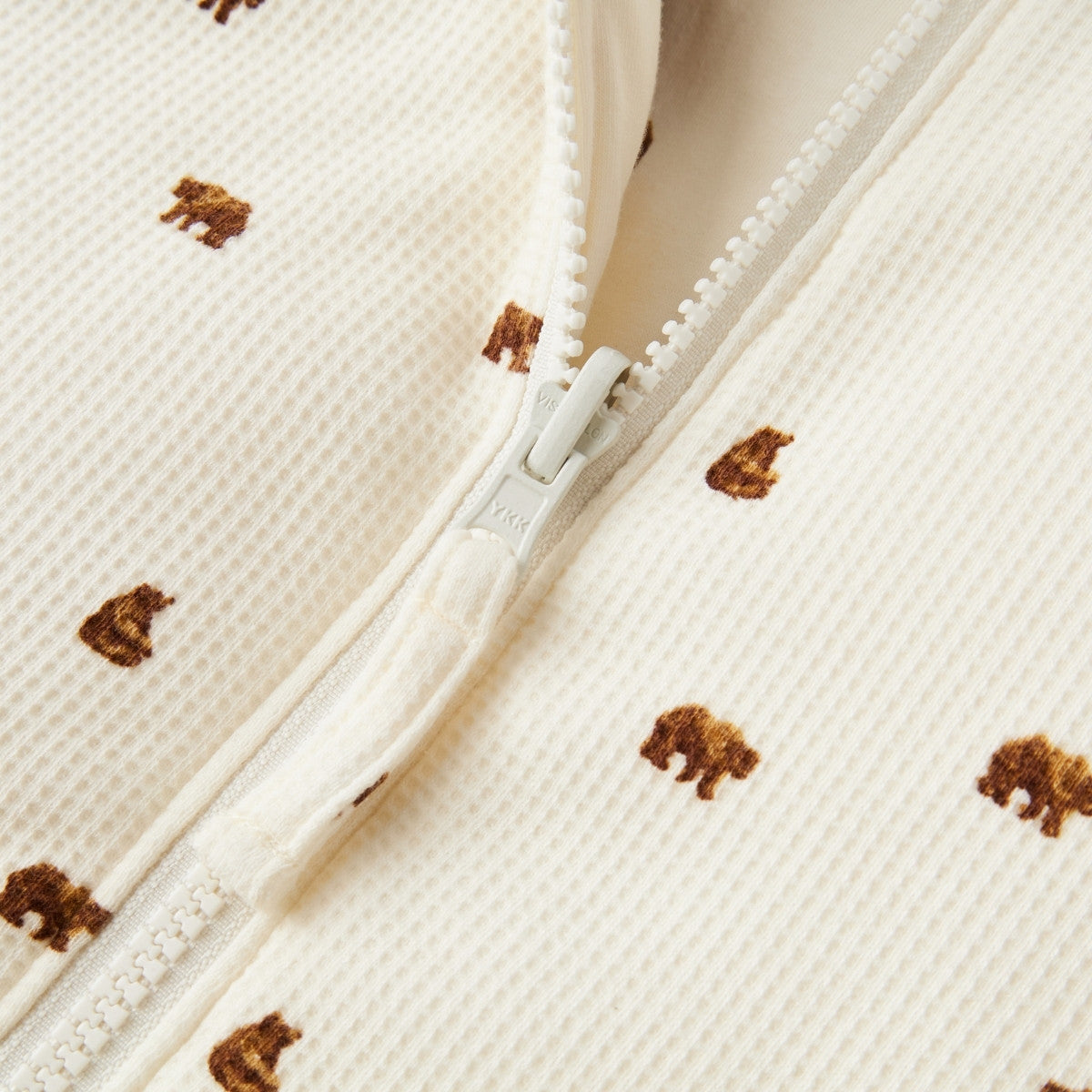 Little Honey Bear Reversible Waffle Knit Hooded Jacket Zipper Detail