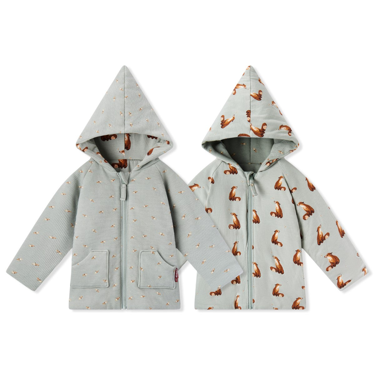 Fox Dragonfly Reversible Waffle Knit Hooded Jacket Side by Side