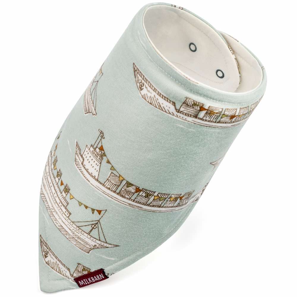 Milkbarn Kids Bamboo Baby Kerchief Bib or Bandana Bib in the Blue Ships Print
