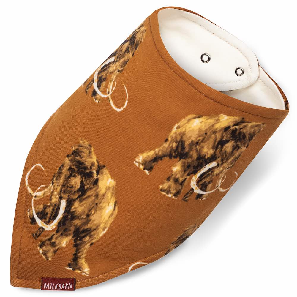 Milkbarn Kerchief Bib in Organic Woolly Mammoth print