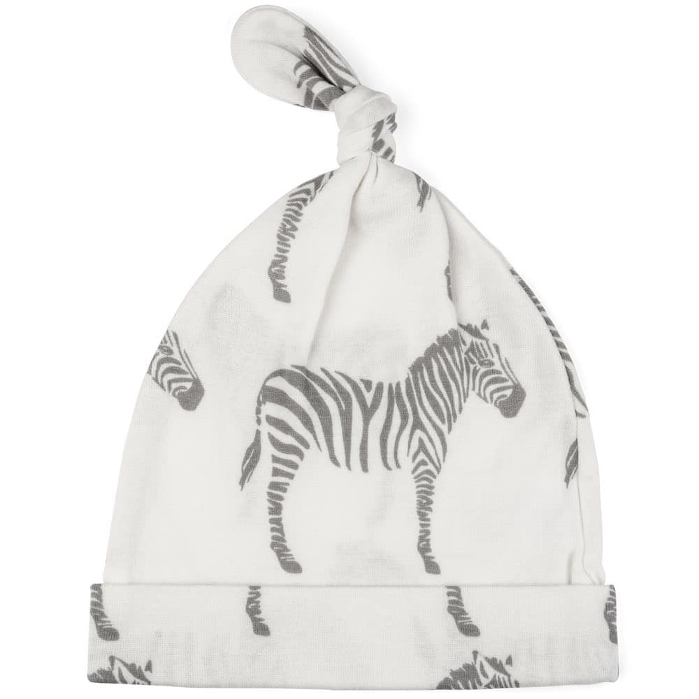 Milkbarn Kids Organic Knotted Hat or Beanie in the Grey Zebra Wildlife Print