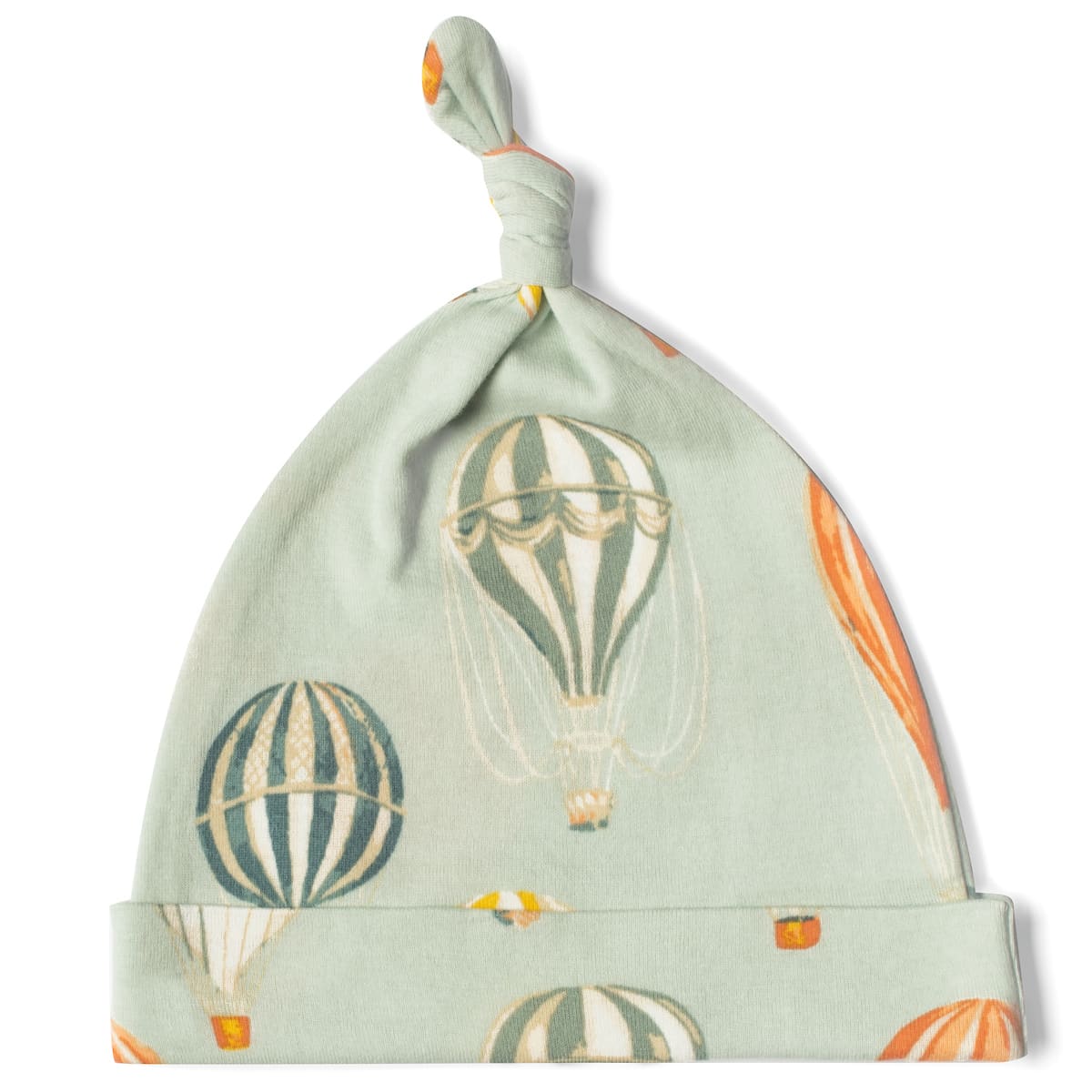 Milkbarn Kids Organic Knit Cotton Knotted Hat baby Accessories Hat in Vintage Balloons fabric Front