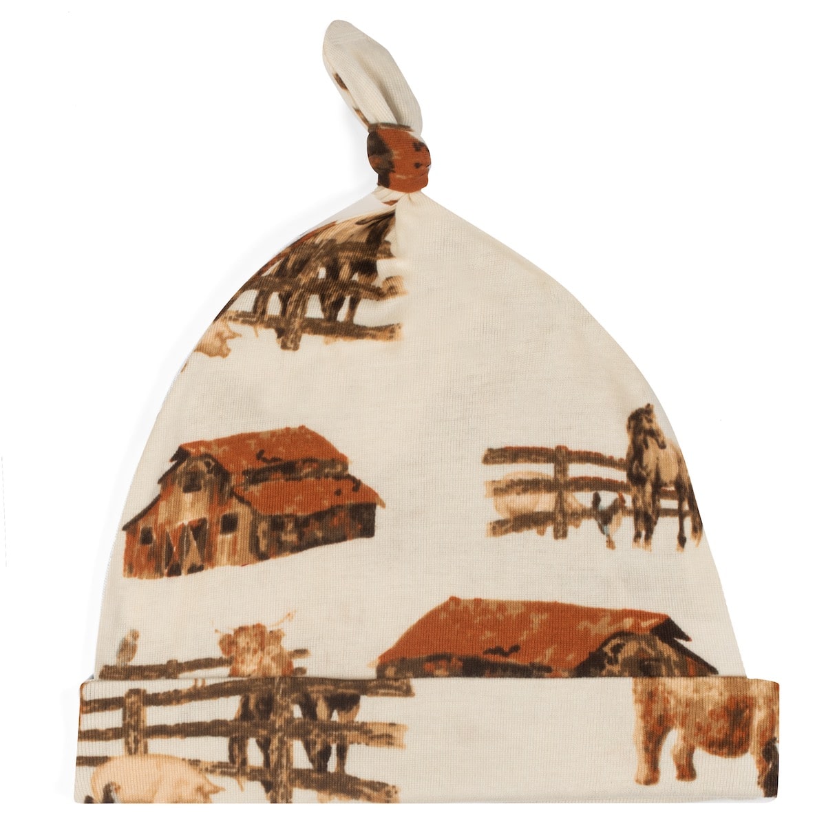Milkbarn Kids Organic Knit Cotton Knotted Hat baby Accessories Hat in Homestead fabric Front