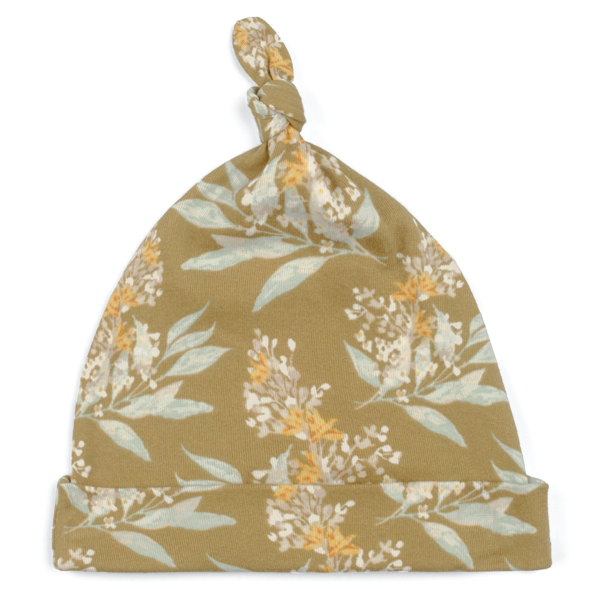 43139 - Gold Floral Organic Cotton Knotted Beanie Hat