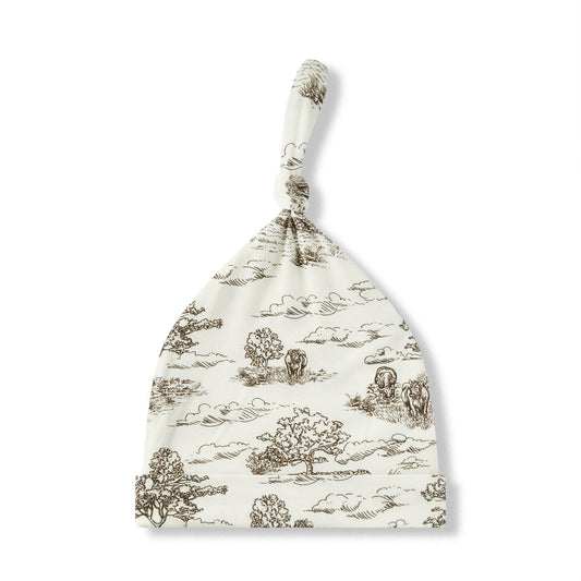 Country Toile Luxe Stretch Knotted Beanie Hat