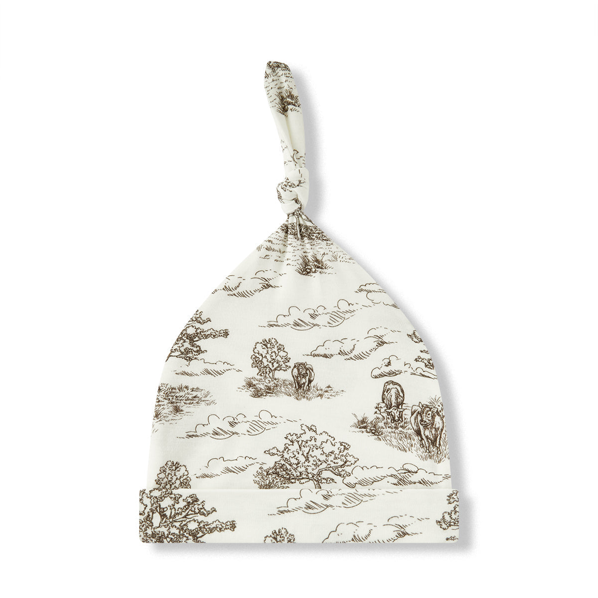 Country Toile Luxe Stretch Knotted Beanie Hat
