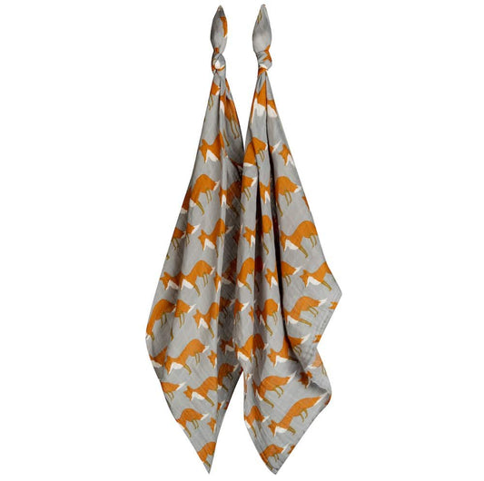 Newborn and Baby Organic Cotton Burp Cloths or Burpies in the Orange Fox Print by Milkbarn Kids