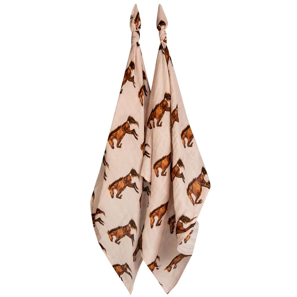 Newborn and Baby Organic Cotton Burp Cloths or Burpies in the Horse or Stallion or Mare Print by Milkbarn Kids