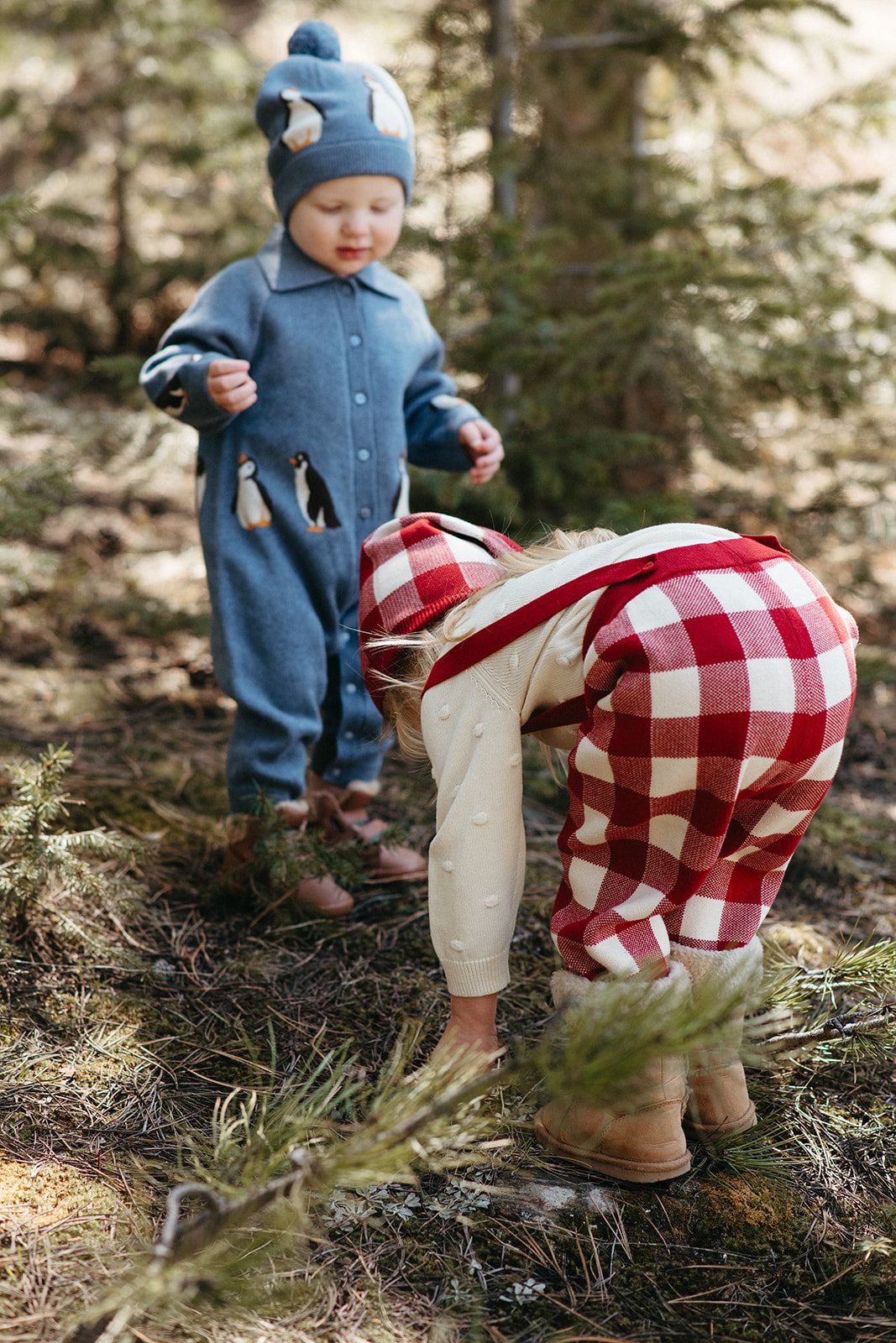 Red Gingham Knit Suspender Pants