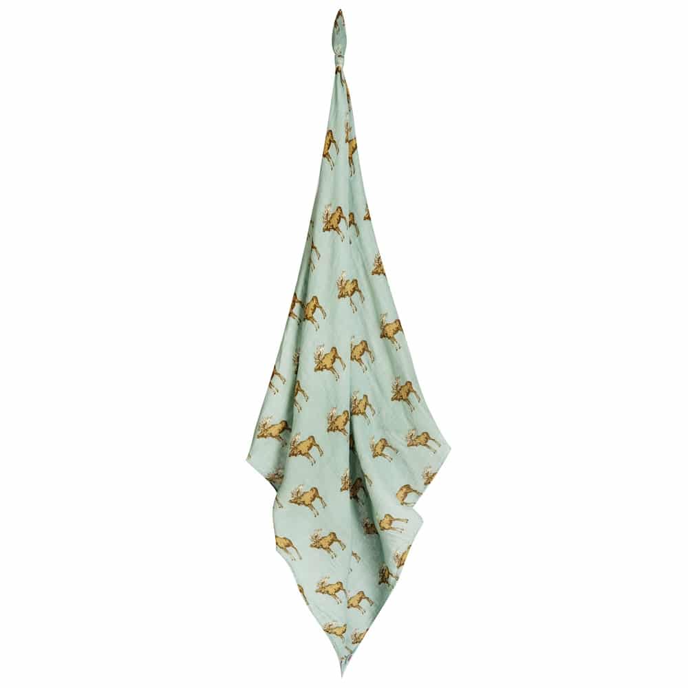 Milkbarn kids Swaddle Blanket in Bamboo Blue Moose Print