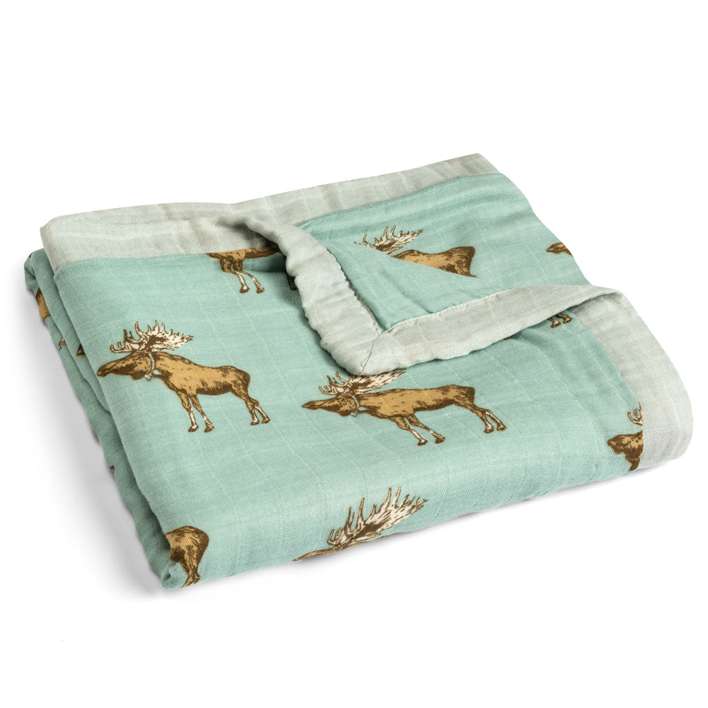 Milkbarn Kids Big Lovey Blanket in the Blue Moose Print Folded