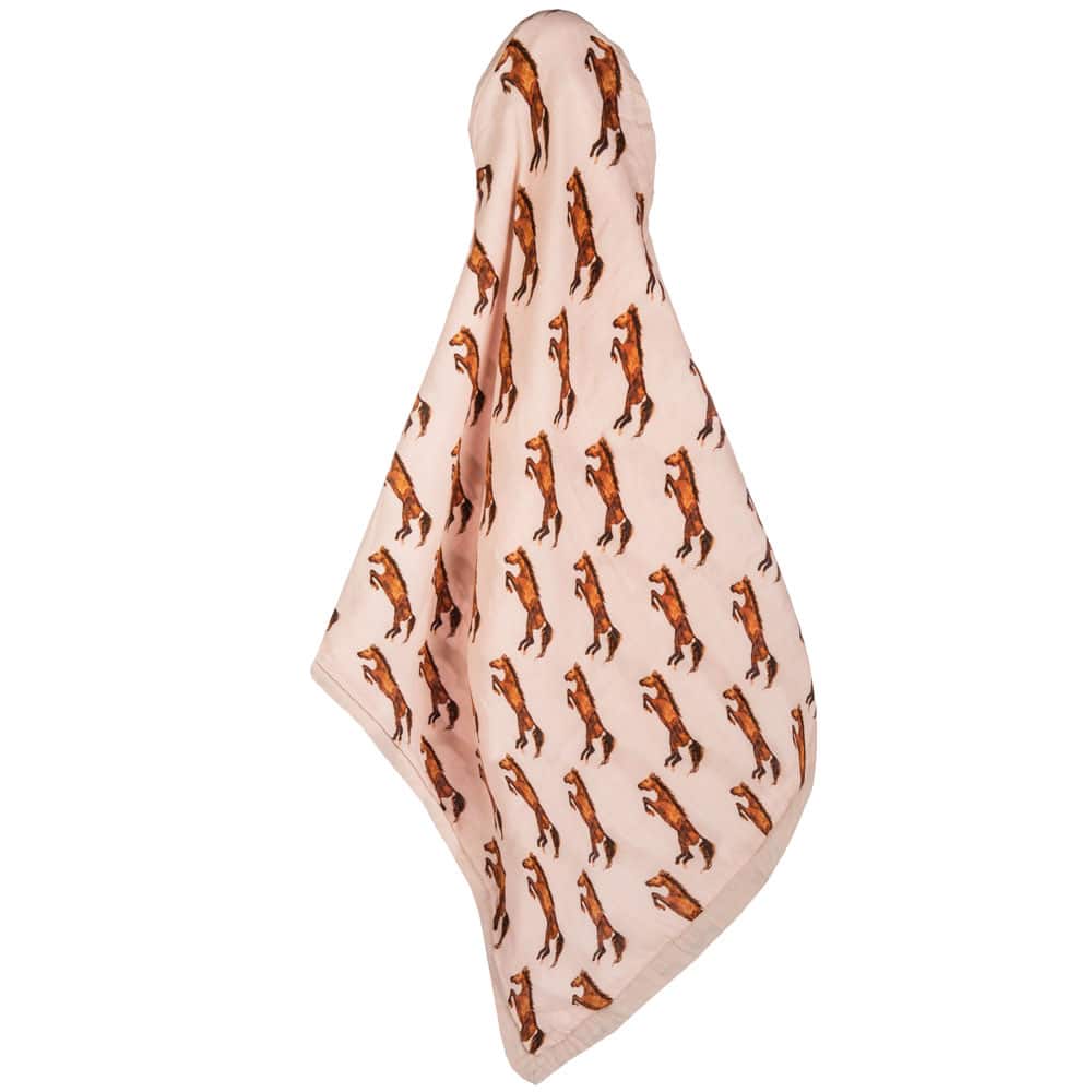 Newborn and Baby Organic Cotton and Bamboo Blend Big Lovey Blanket with the Horse or Stallion or Mare Print by Milkbarn Kids