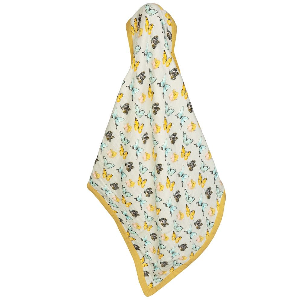Big Lovey Muslin Blanket in the Butterfly Print by Milkbarn Kids Unfolded