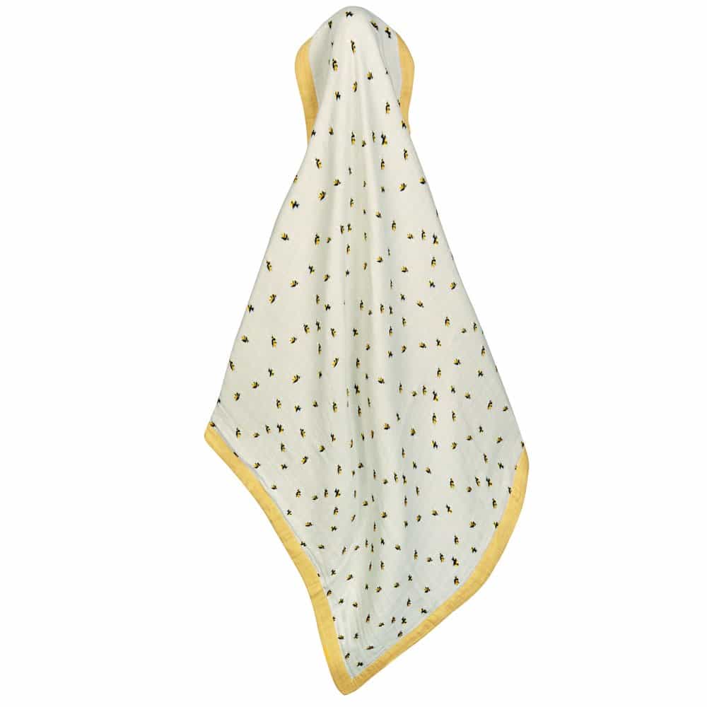 64118 - Big Lovey Muslin Blanket in the Bumblebee Print by Milkbarn Kids Unfolded