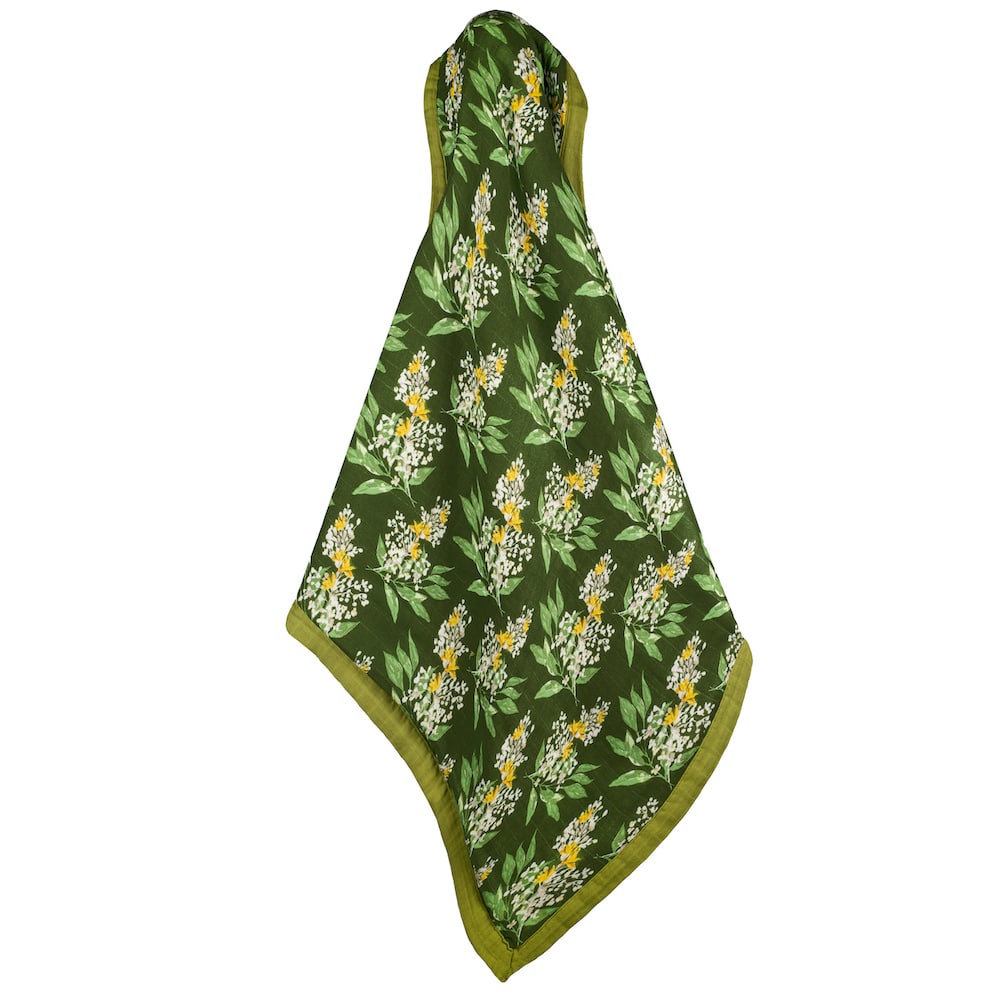 Green Floral Muslin Big Lovey Blanket by Milkbarn Kids