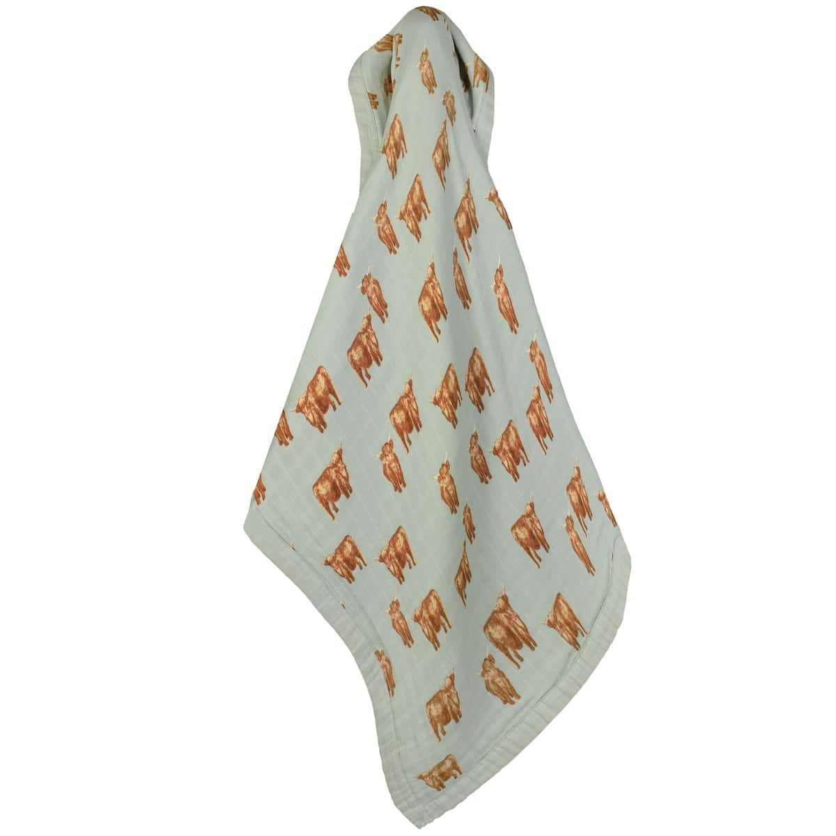 Highland Cow Big Lovey Three Layer Bamboo and Organic Cotton Baby Blanket by Milkbarn Kids