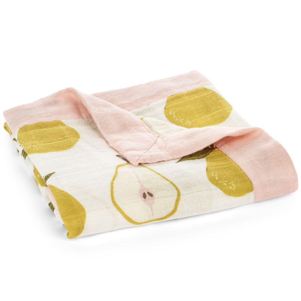 Newborn and Baby Mini Lovey Blanket in the Pear Print by Milkbarn Kids Folded
