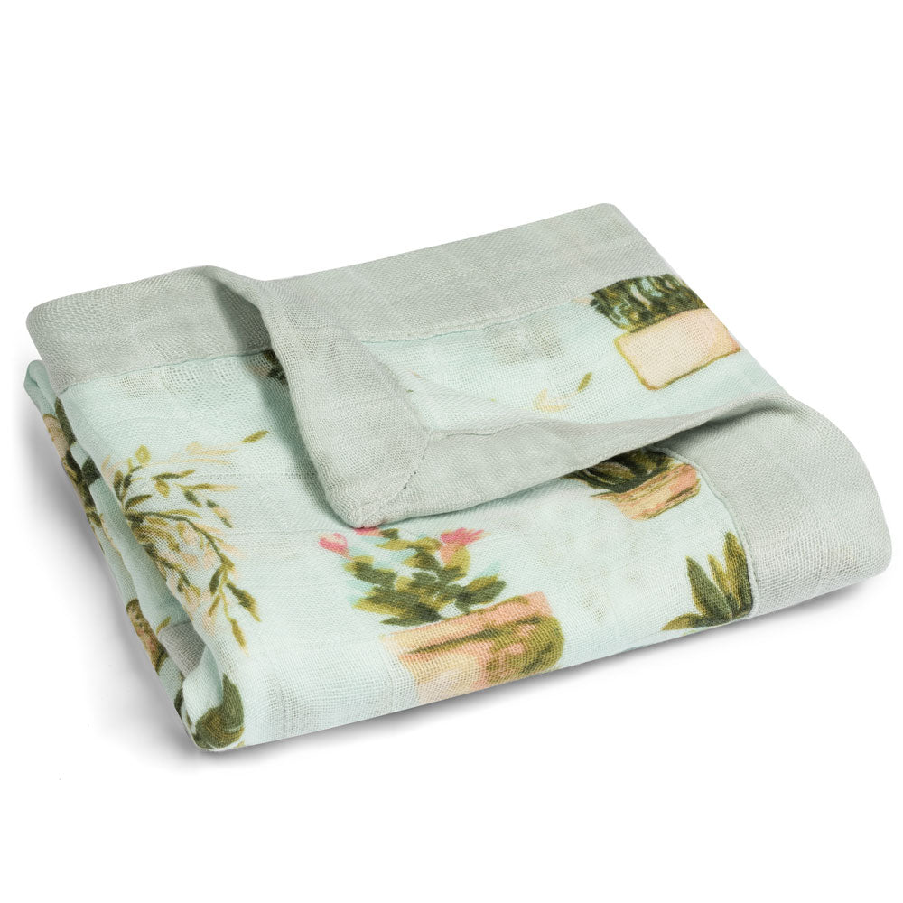 Milkbarn Kids organic and bamboo Mini Lovey blanket in Potted Plants Print