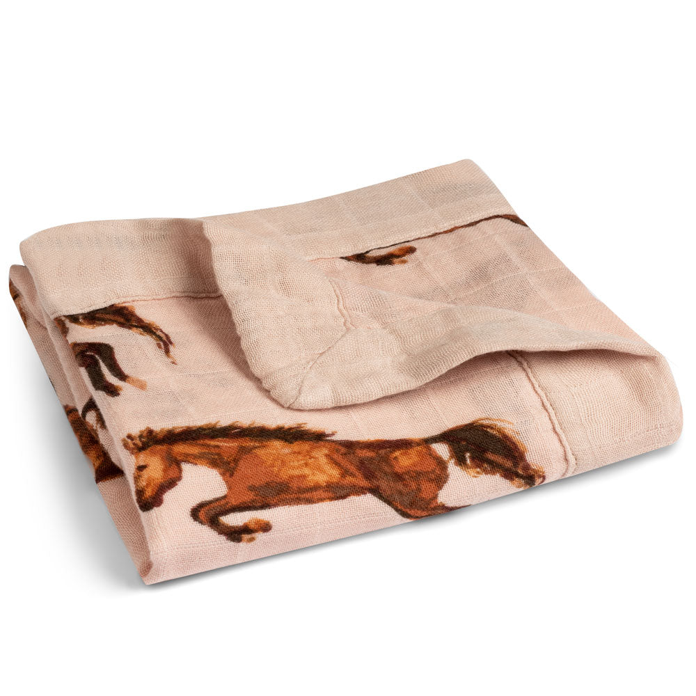 Mini Lovey Security Blanket in the Horse Print by Milkbarn Kids Folded