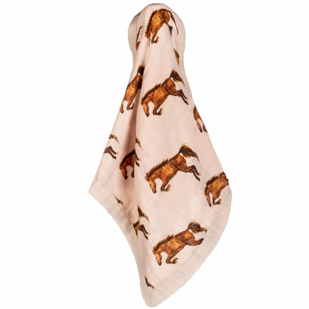 Mini Lovey Security Blanket in the Horse Print by Milkbarn Kids Unfolded