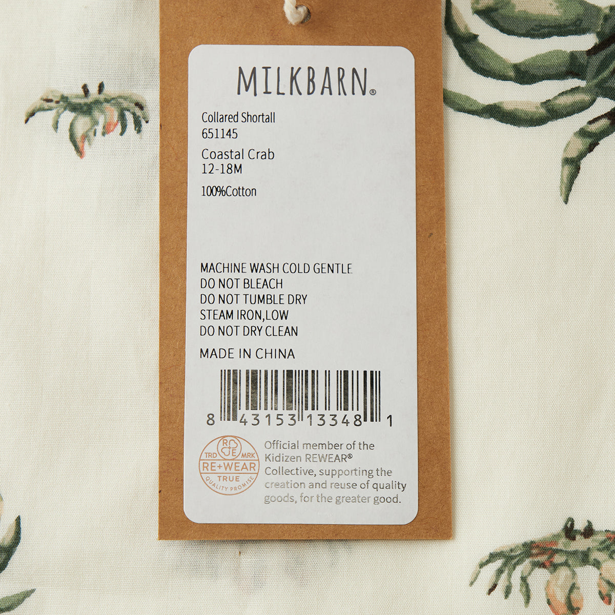 Milkbarn Kids Cotton Collared Shortall baby Apparel Shortall in Coastal Crab fabric Picture