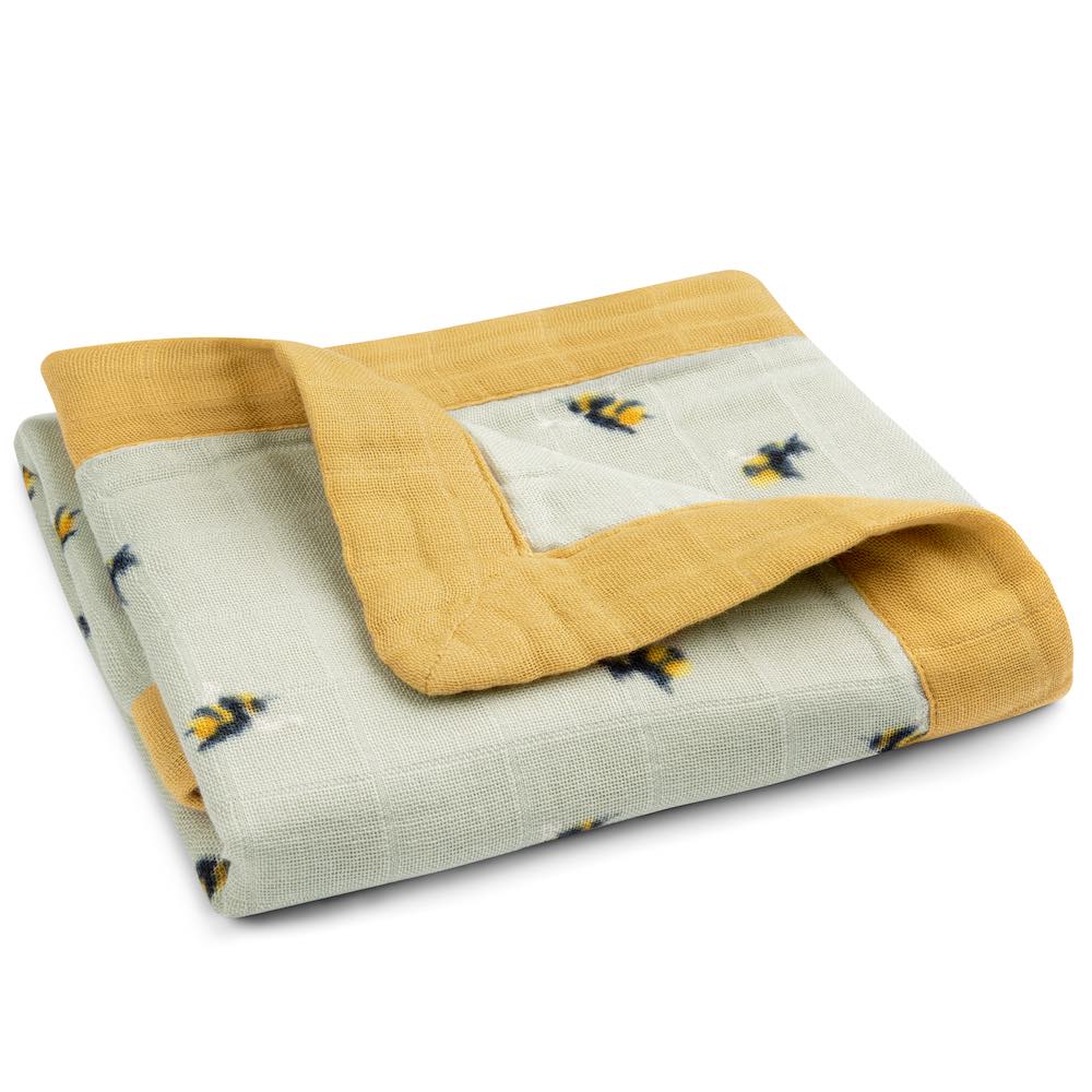 Bumblebee Bamboo Muslin Mini Lovey Blanket by Milkbarn Kids Folded