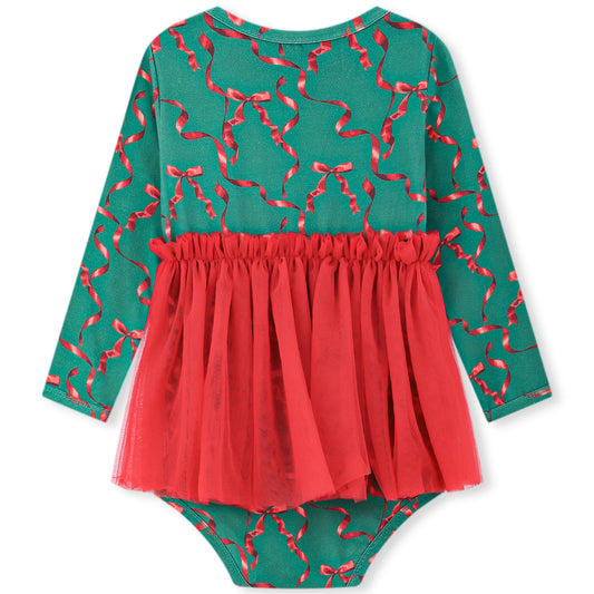 Cotton Stretch Ballet Dress One Piece Holiday Ribbon