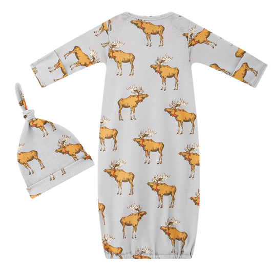 Organic Cotton Newborn Gown & Hat Set Moose