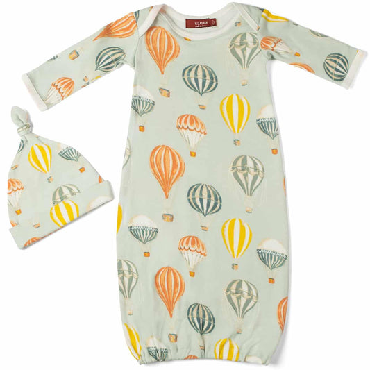Vintage Balloons Organic Newborn Gown and Hat Set