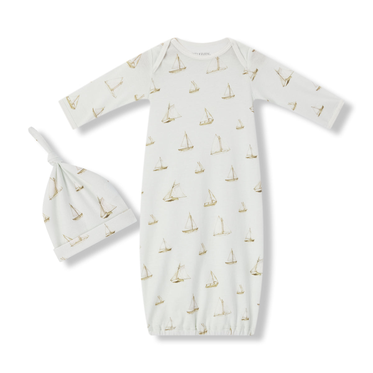 sailboat melody organic cotton newborn gown hat set