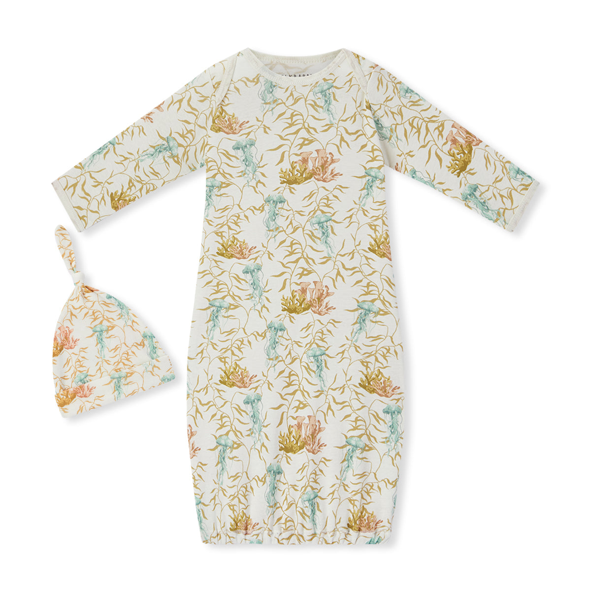 under the sea organic cotton newborn gown hat set