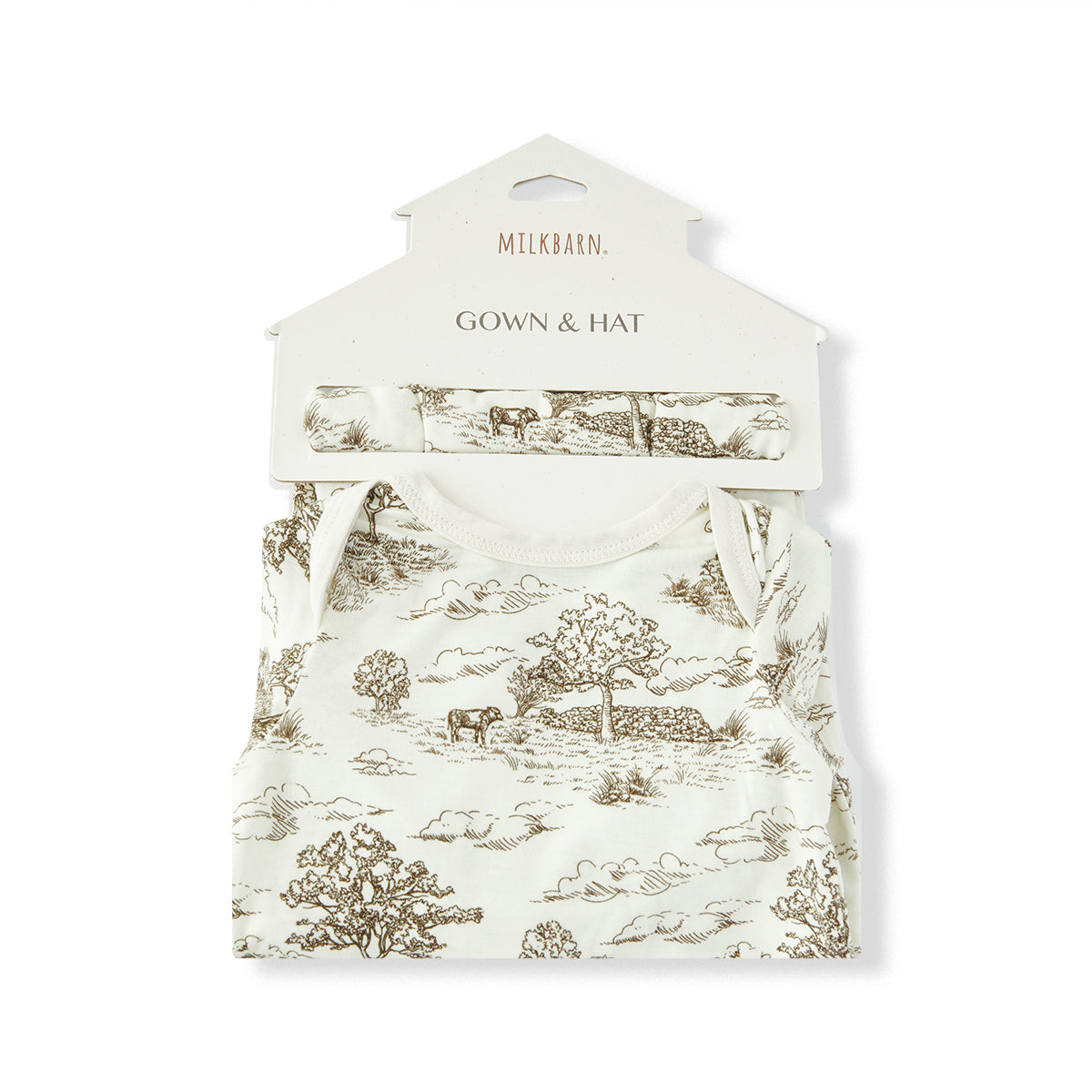 Country Toile Luxe Stretch Newborn Gown & Hat Set