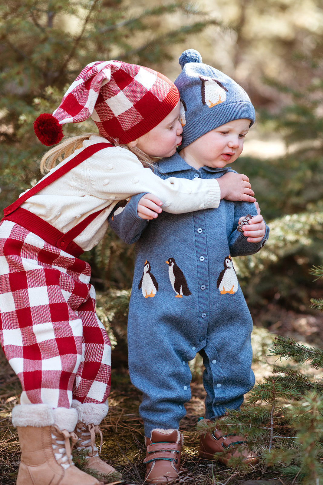 Red Gingham Knit Long Stocking Cap