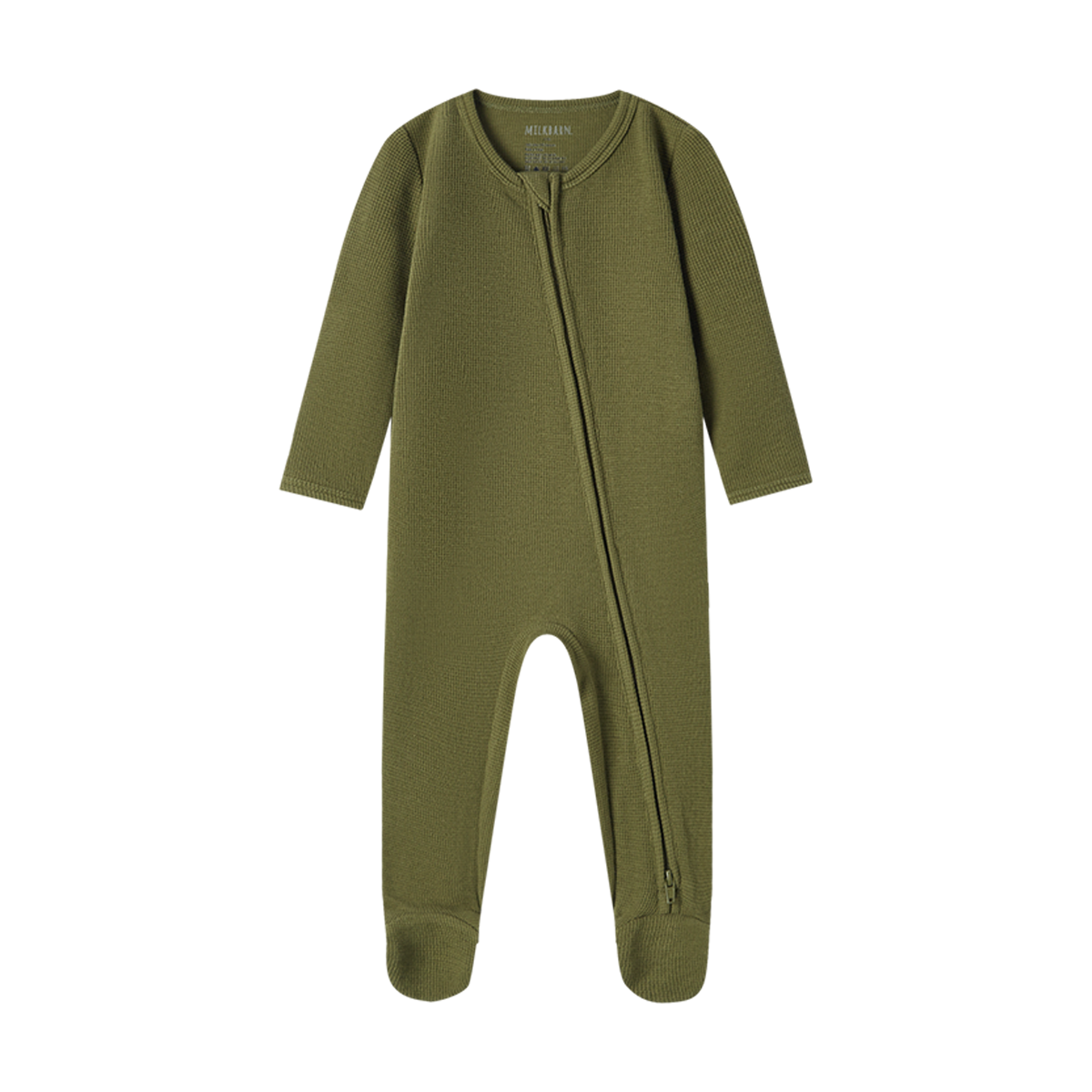 Olive Waffle Zipper Footed Romper