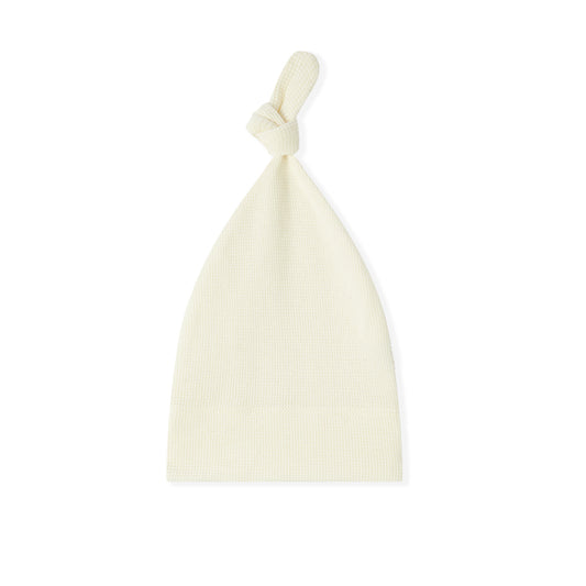 Cream Waffle Knotted Beanie Hat