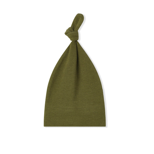 Olive Waffle Knotted Beanie Hat