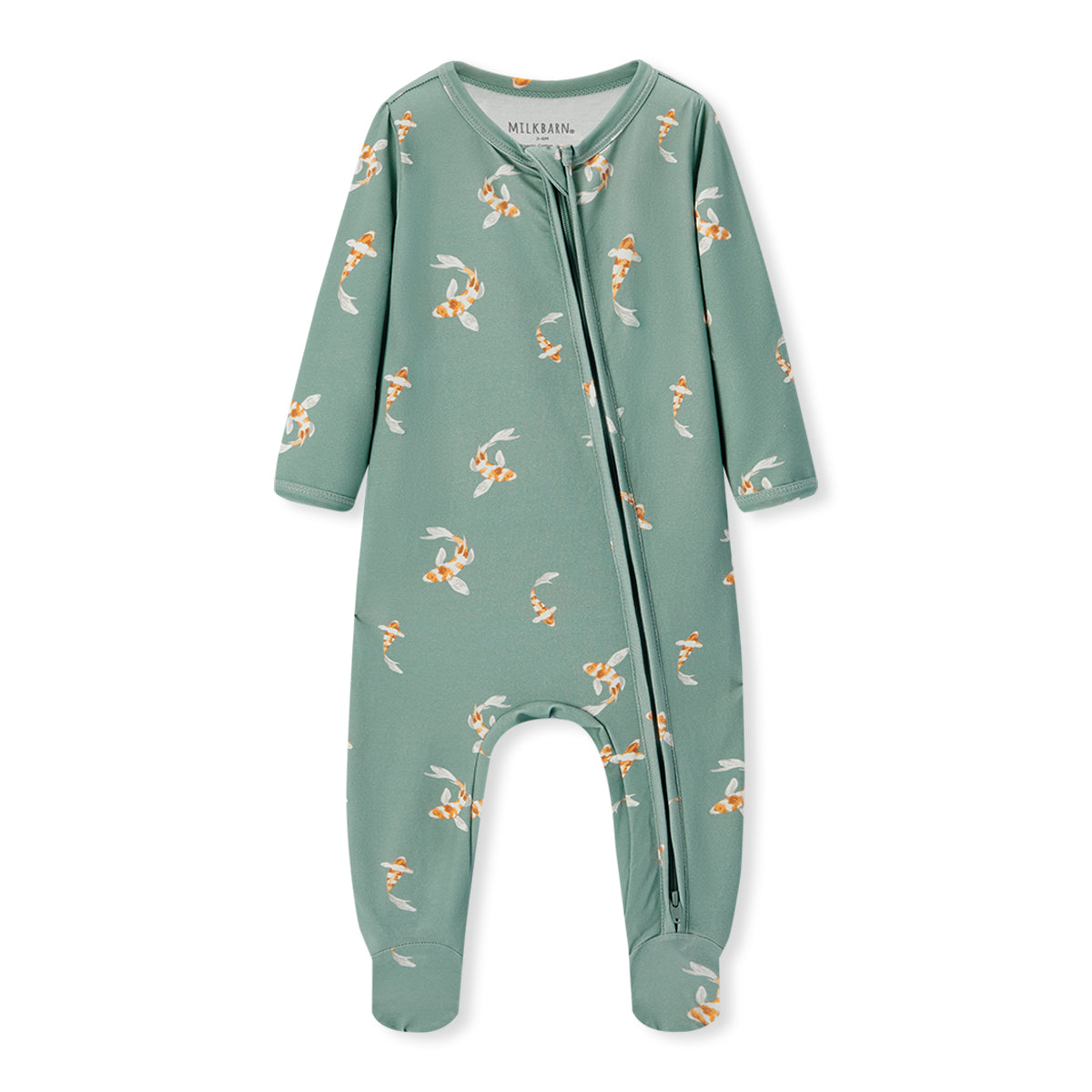 swimming koi cotton stretch zipper footed romper