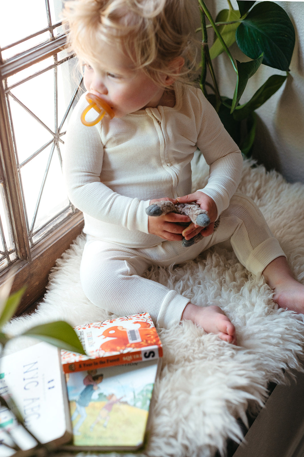 Cream Waffle Zipper Pajama