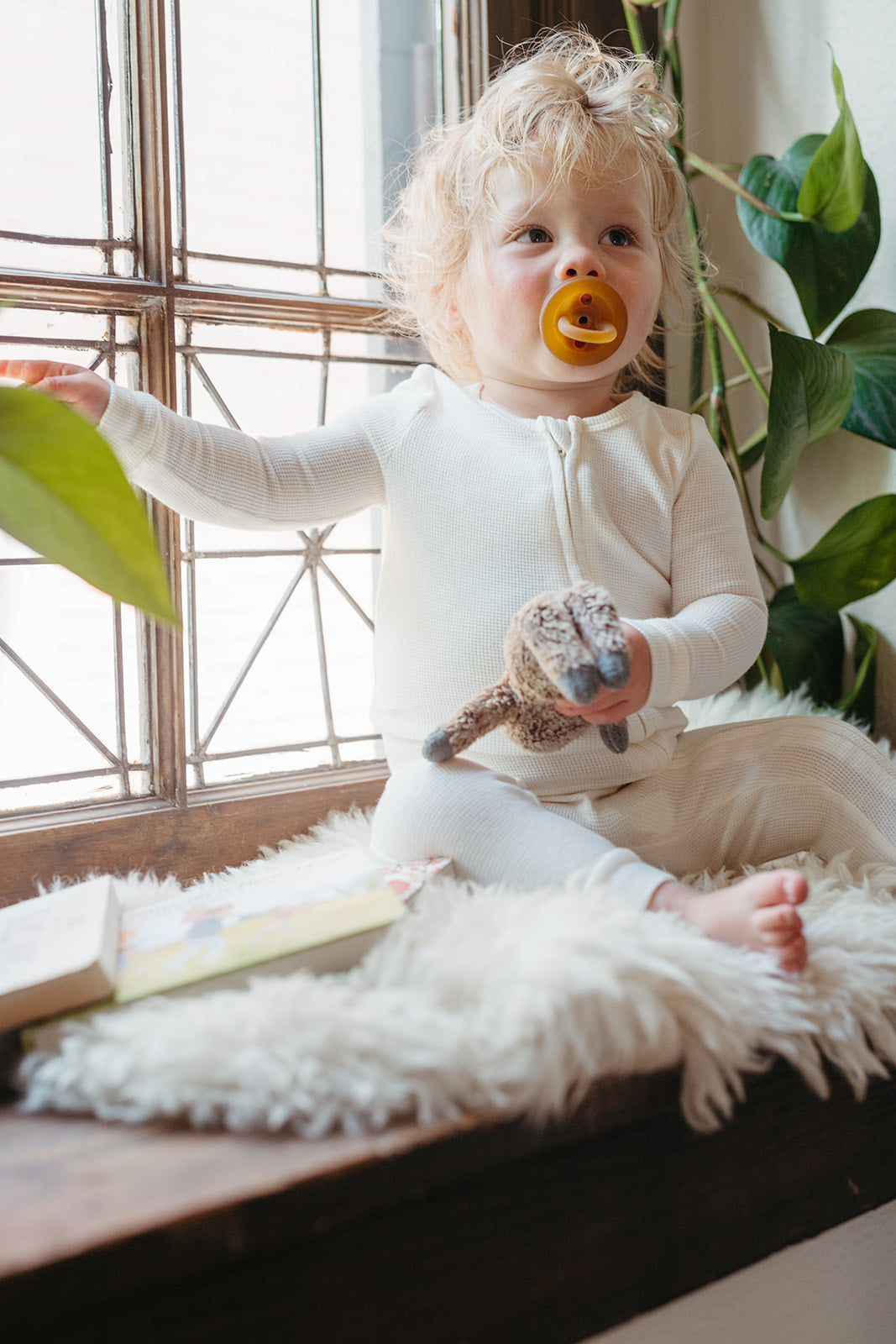 Cream Waffle Zipper Pajama